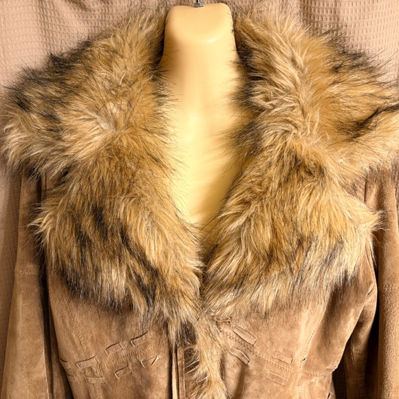XOXO Genuine Leather Swede Faux Fur Coat Women's M - Picture 5 of 14